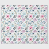 Papier Cadeau Été Pastel Blue Aquarelle Fleurs Motif (Plat)