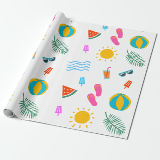 Papier Cadeau Été Plage Motif Anniversaire Papier d'enveloppemen