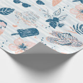 Papier Cadeau Été Plage Tropical Bleu Corail Rayé  (Coin)