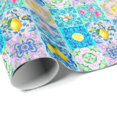 Papier Cadeau Eté Sicile turquoise coloré azulejo Amalfi (Coin rond)