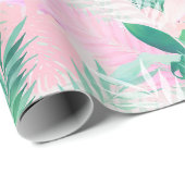 Papier Cadeau Été Tropical Pink Mint Palm Foliage Verdure (Coin rond)