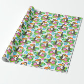 Papier Cadeau Été Tropical Toucan et modèle floral (Déroulé)