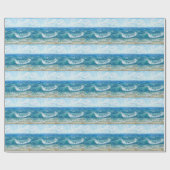 Papier Cadeau Eté, vagues bleues, peinture acrylique. (Plat)