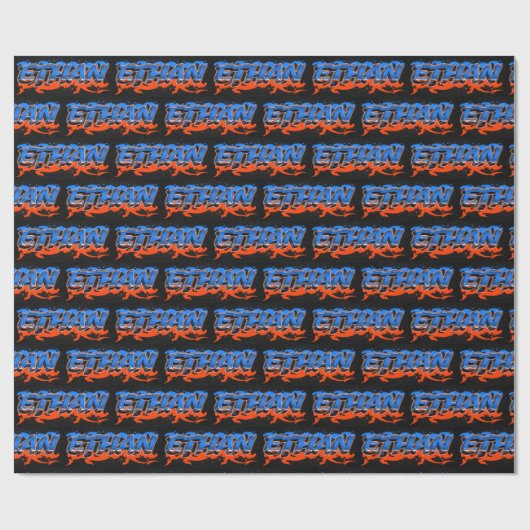 Papier Cadeau Ethan Prénom Graffiti blue orange (Plat)