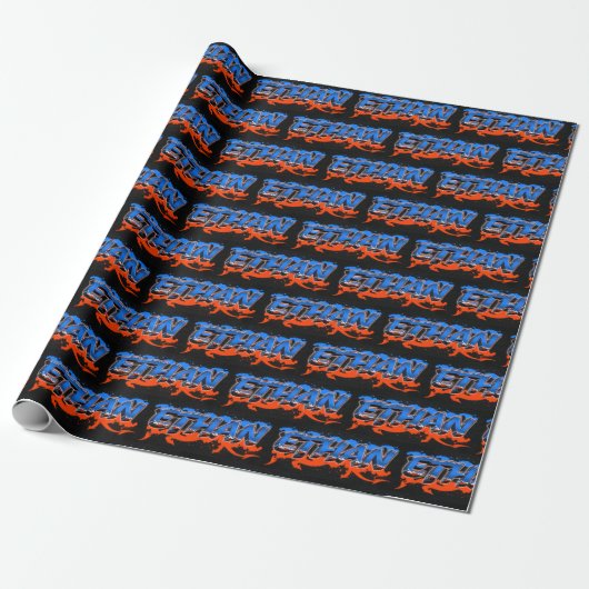 Papier Cadeau Ethan Prénom Graffiti blue orange (Déroulé)