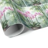 Papier Cadeau Ethereal Pink Orchids and Bamboo (Coin rond)