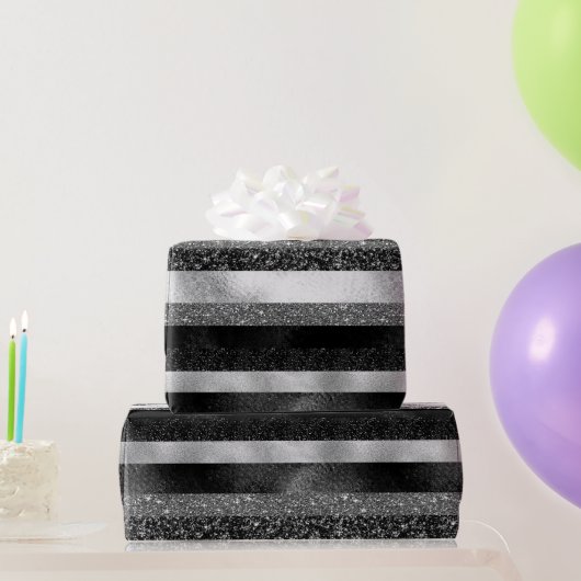 Papier Cadeau Étincelles blanches avec Parties scintillant noire (Cadeaux de fête)