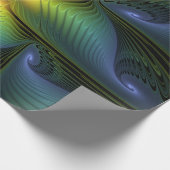 Papier Cadeau Etoile Abstraite, Bleu brillant Vert Or Fractal Ar (Coin)