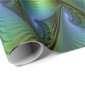 Papier Cadeau Etoile Abstraite, Bleu brillant Vert Or Fractal Ar (Coin rond)