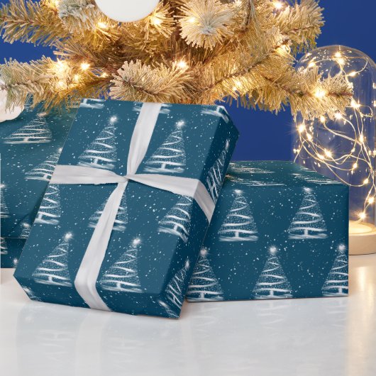 Papier Cadeau étoile blanche de Noël en bleu (Vacances)