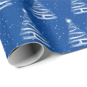 Papier Cadeau étoile blanche de Noël en bleu