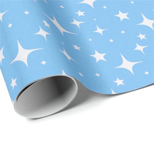 Papier cadeau étoilé bleu et blanc céleste (Coin rond)