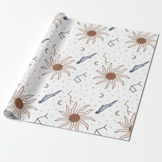 Papier Cadeau Étoile céleste, soleil et lune (Déroulé)