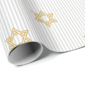 Papier Cadeau Étoile de David argent clair rayée (Coin rond)