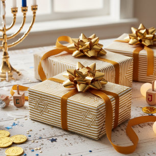 Papier Cadeau Étoile de David dorée rayée et atténuée en or juif