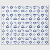Papier Cadeau Étoile de David et chanukia fête de Hanoukka bleu (Plat)