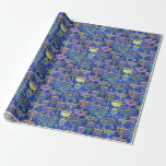 Papier Cadeau Étoile de David Hanoukka de la Ménorah d'or bleu c<br><div class="desc">Ce papier d'emballage de vacances présente un motif chic d'or,  de menorah verte et violette et l'étoile d'or de David sur un arrière - plan bleu. Conçu par l'artiste mondialement connu Tim Coffey.</div>