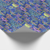 Papier Cadeau Étoile de David Hanoukka de la Ménorah d'or bleu c (Coin)