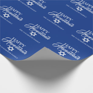 Papier Cadeau Étoile de David HEUREUSE personnalisée de bleu d