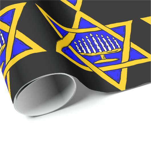 Papier Cadeau Étoile de David & Menorah (Coin rond)