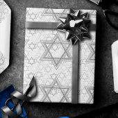 Papier Cadeau Étoile de David Motif | Argent et blanc