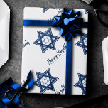 Papier Cadeau Étoile de David Motif | Blue Modern Happy Hanoukka<br><div class="desc">Minimal classique bleu Bar/Bat mitzvah et Hanoukka moderne Star de David contre un arrière - plan blanc crée un design élégant et sophistiqué. Pour d'autres couleurs de coordination ou des produits correspondants,  visitez JustFharryn @ Zazzle.com ou contactez le concepteur,  c/o Fharryn@yahoo.com Tous droits réservés. #zazzlemade #christmasDécor</div>