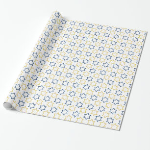 Papier Cadeau Étoile de David   motif jaune bleu