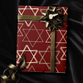 Papier Cadeau Étoile de David Motif | Moderne de l'or en rouge