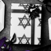 Papier Cadeau Étoile de David Motif | Noir moderne en blanc