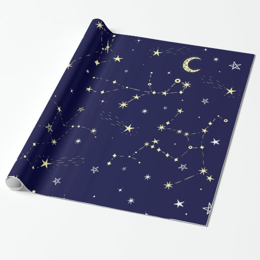 Papier Cadeau étoile de lune céleste constellation bleue (Déroulé)
