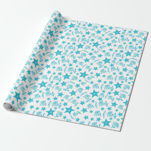 Papier Cadeau Étoile de mer bleue Été Mariage côtier Cadeau sans