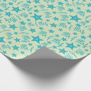 Papier Cadeau Étoile de mer bleue Mr & Mrs mariage d'été sur la