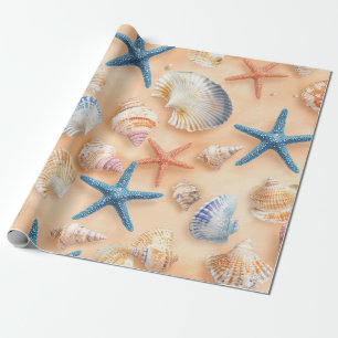 Papier Cadeau Étoile de mer coquillage réaliste sur une plage de