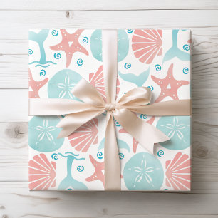 Papier Cadeau Étoile de mer côtière, coquillages et baleine