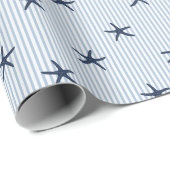 Papier Cadeau Étoile de mer côtière & rayure Méditerranée Navy (Coin rond)