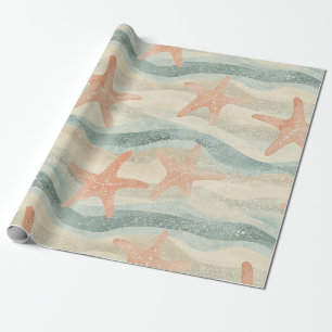 Papier Cadeau Étoile de mer côtière sur motif de vagues de sable