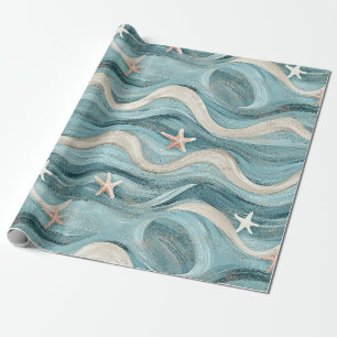 Papier Cadeau Étoile de mer côtière sur motif de vagues de sable