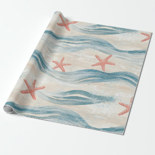 Papier Cadeau Étoile de mer côtière sur motif de vagues de sable