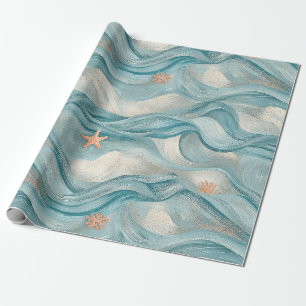 Papier Cadeau Étoile de mer côtière sur motif de vagues de sable