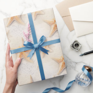 Papier Cadeau Étoile de mer Crème Sable Ivoire Mariage sur la Pl
