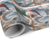 Papier Cadeau Étoile de mer de Noël dans l'océan (Coin rond)