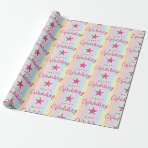 Papier Cadeau Étoile de mer rose Joyeux mariage rayé coloré plag