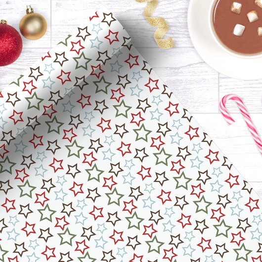 Papier Cadeau Étoile de Noël multicolore festive