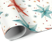 Papier Cadeau Étoile de Noël Ornements de Noël moderne (Coin rond)