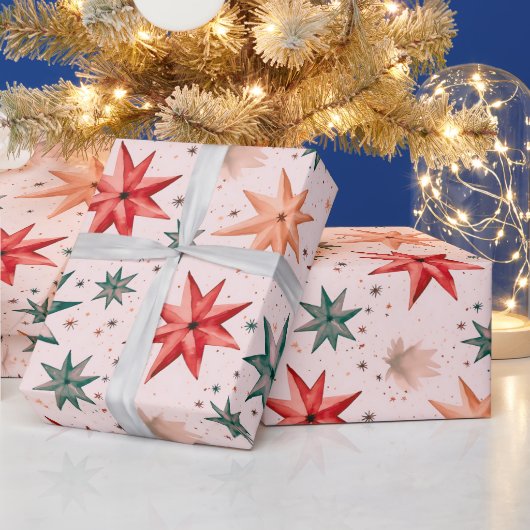 Papier Cadeau Étoile de Noël Ornements Rouge Bleu moderne Noël (Vacances)