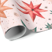 Papier Cadeau Étoile de Noël Ornements Rouge Bleu moderne Noël (Coin rond)