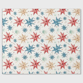 Papier Cadeau Étoile de Noël Ornements Rouge Bleu moderne Noël (Plat)