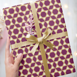 Papier Cadeau Étoile élégante de David Motif Plum Or blanc