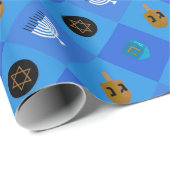 Papier Cadeau étoile Hanoukka Menorah Dreidels (Coin rond)