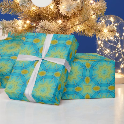 Papier Cadeau Etoile Orientale en Bleu et Vieux Jaune Or (Vacances)